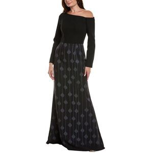 Rene Ruiz Womens  Border Crepe Gown, Black